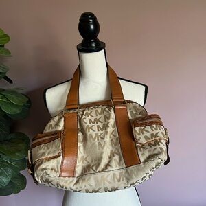 Michael Kors Signature Satchel Handbag  Khaki Gold Hardware